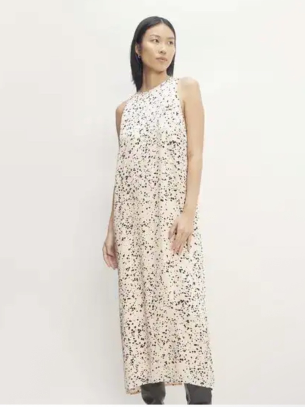 Everlane Cream Midi Dress with Black Speckle Pattern